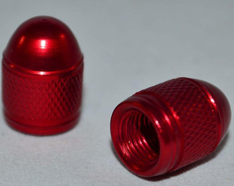 2 billet aluminum "red knurled" valve stem caps for harley davidson wheel rims 