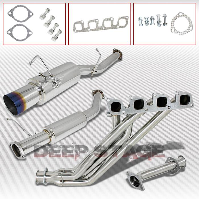 Ss cat back exhaust 4" burnt tip muffler+header 89-94 nissan 240sx s13 dohc