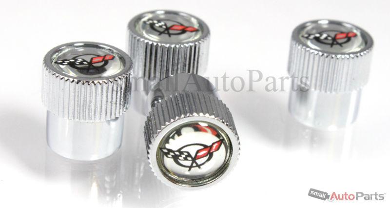 (4) chevy corvette c5 mirror logo chrome abs tire/wheel stem air valve caps set