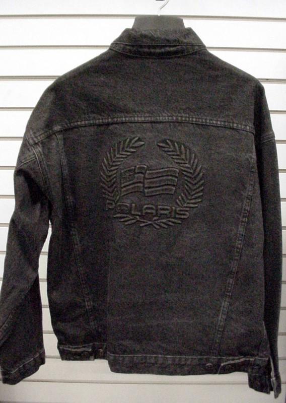 Polaris motorcycle atv mens m black denim jean jacket embossed victory punk new