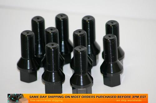 Premium 14x1.5 black lug bolts for black wheels. 28mm thread length | set of 20.