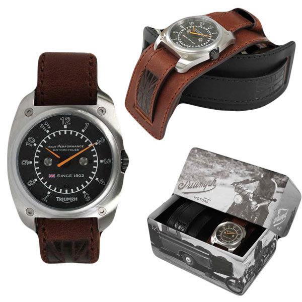 Triumph speedo watch with changeable bands brown/black leather #mtr7012