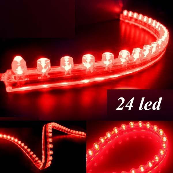 2x red 24led 24cm waterproof flexible car led car light