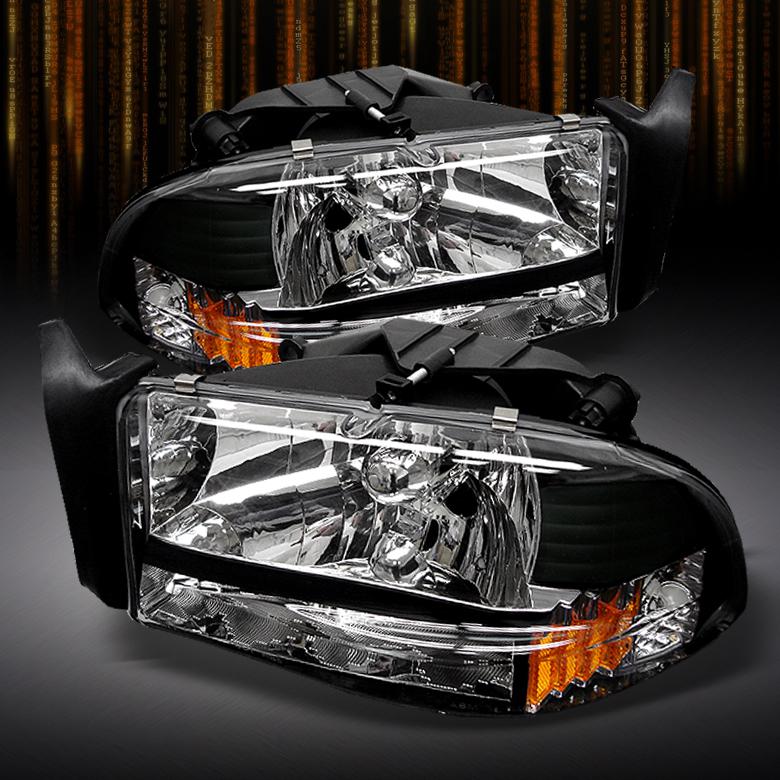 97-04 dodge dakota durango black headlights w/built in corner bumper lights