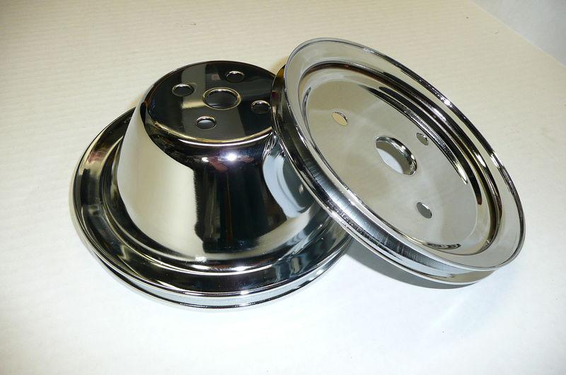 Sb chevy chrome short water pump 1 groove pulley kit upper & lower 283 327 350 