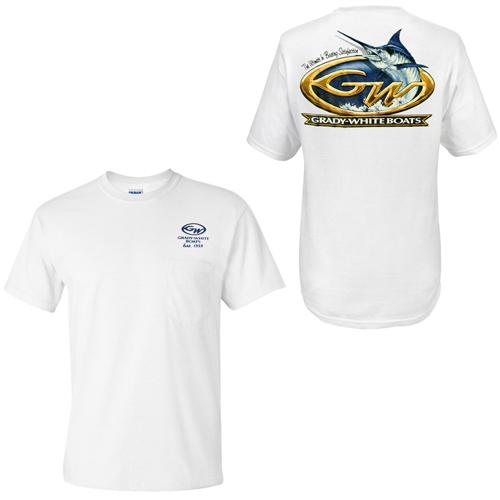 Grady white boats short sleeve 100% cotton marlin design pocketed t-shirt