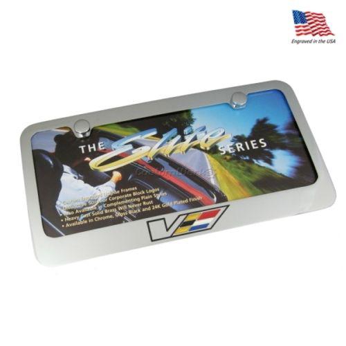 Cadillac v logo chrome brass license plate frame - new