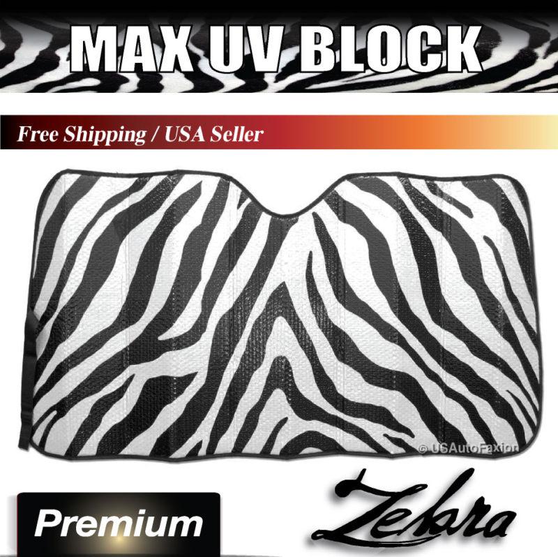 Car auto windshield front window visor sun shade uv block zebra white reflective