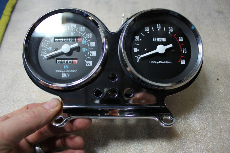 Eps14187 new harley speedo tach gauges + mount + cups fxr shovel xl chrome km/h