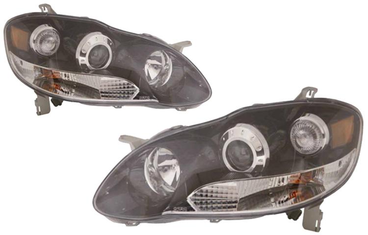 Depo pair euro style black projector headlights 03-08 04 05 06 07 toyota corolla