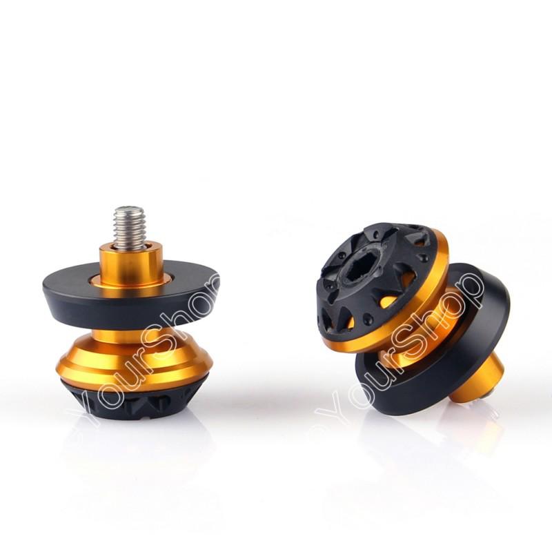 Cnc 6mm swingarm sliders spools for yamaha yzf r1 r6 r6s fz6 fz8 xjr 1300 gold