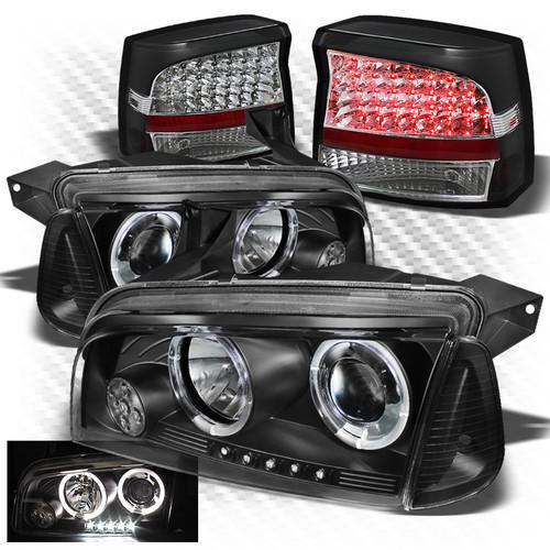 06-08 charger black pro headlights + corner lights + led perform tail lights set