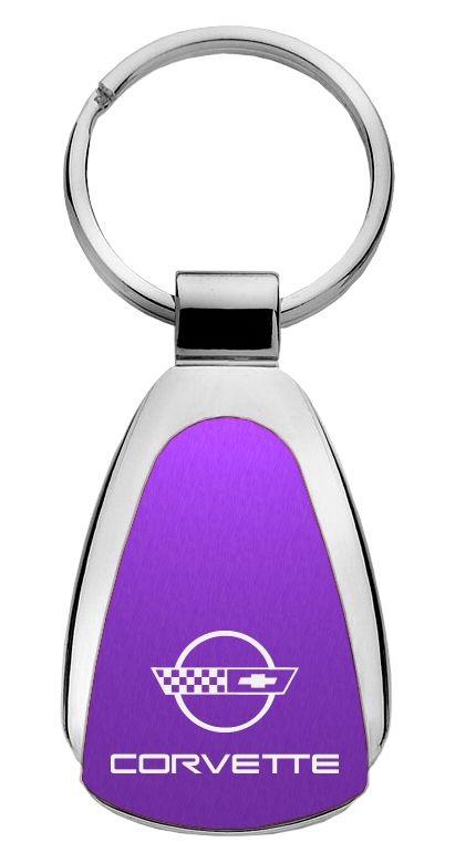 Chevrolet chevy corvette c4 purple tear drop keychain ring tag lanyard