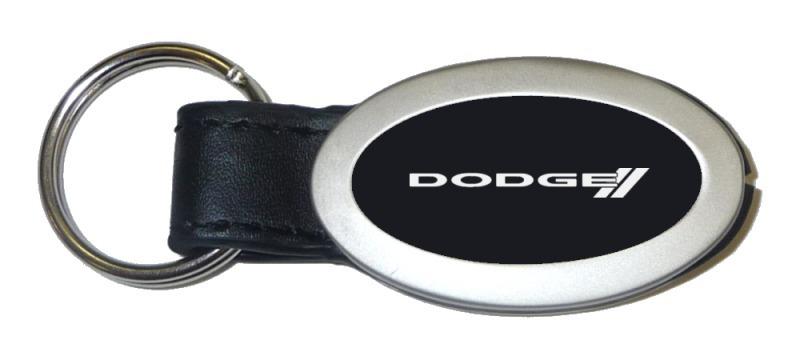 Dodge stripes black oval leather metal key chain ring tag key fob logo lanyard