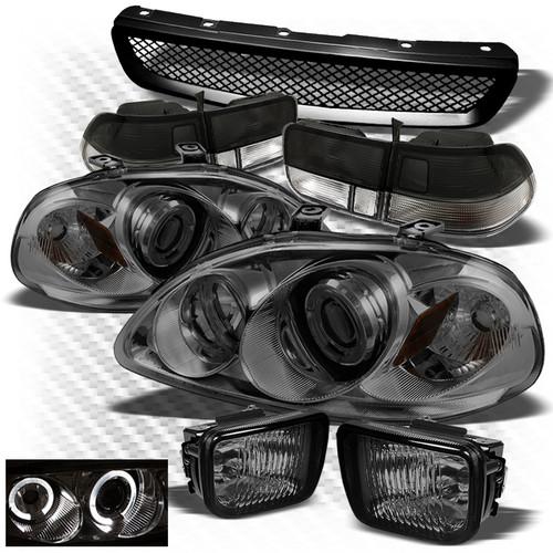 96-98 civic 2dr smoked projector headlights + tail lights + fog lights + grille