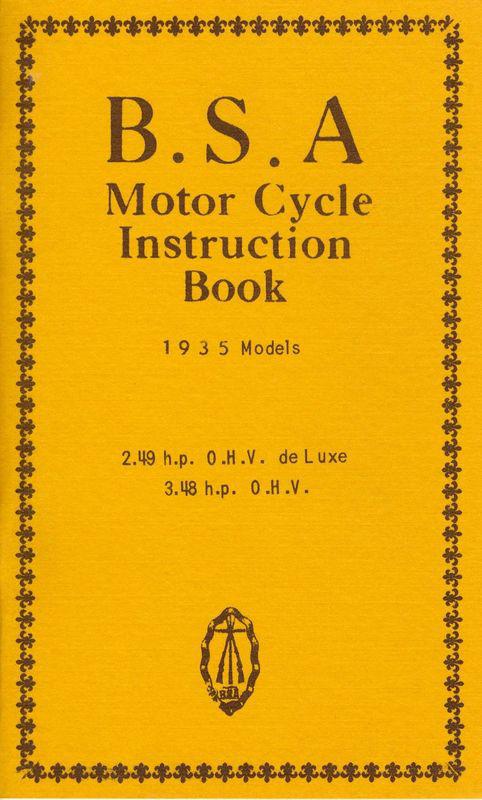 1935 b.s.a. motor cycle instruction book