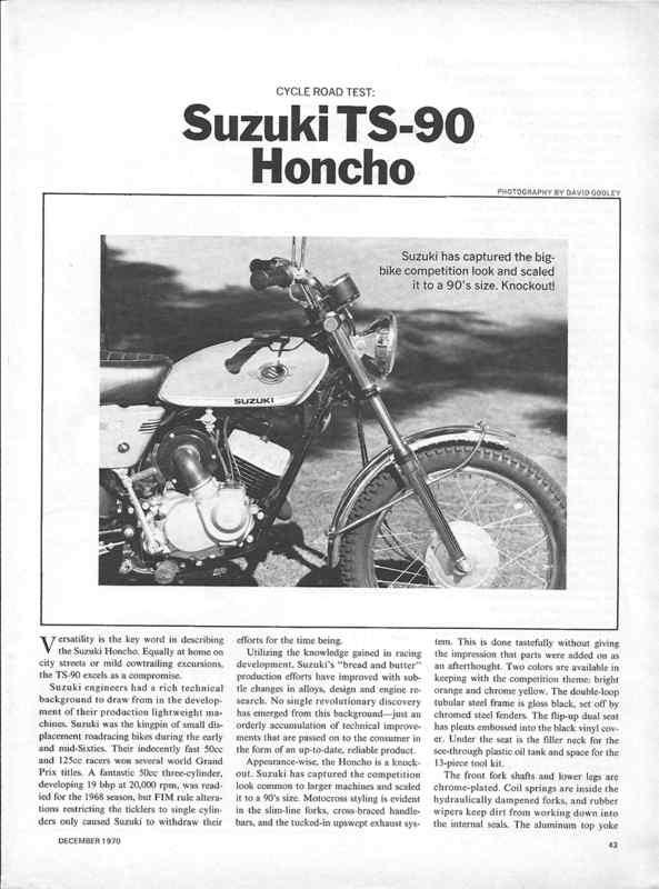 1971 suzuki ts90 honcho motorcycle road test with dyno specs 4 pages ts 90