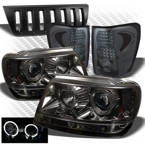 99-04 grand cherokee smoked halo projector headlights + led tail lights + grille