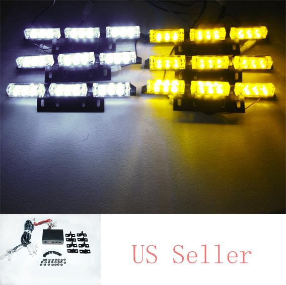 54 white & amber led emergency warning strobe lights bars for deck dash grille