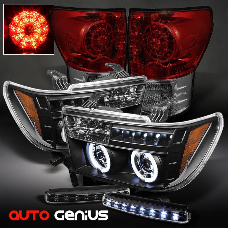 07-13 tundra blk ccfl projector headlights + red smoke led tail lights + drl led