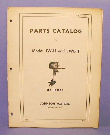 Original 1959 johnson outboard motor models jw-11 & jwl-11 parts catalog