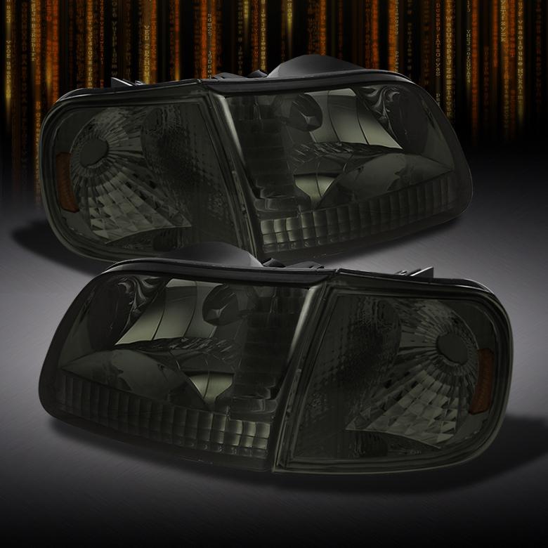 Smoked 97-02 ford f150 expedition crystal headlights +corner signal lights lamps