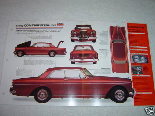 1962-1965 bentley continental s3 car spec sheet brochure booklet