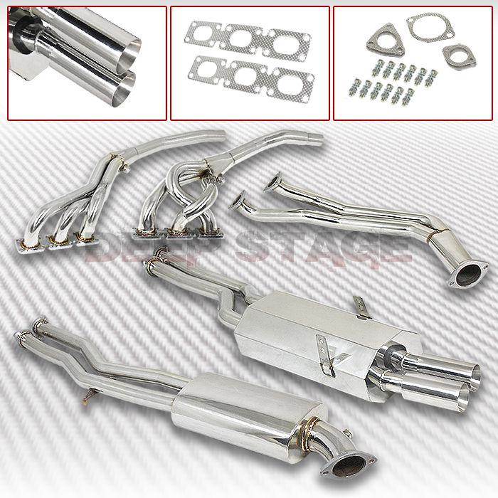 Stainless dual cat back exhaust system 3" tip muffler+header 92-98 bmw e36 m3