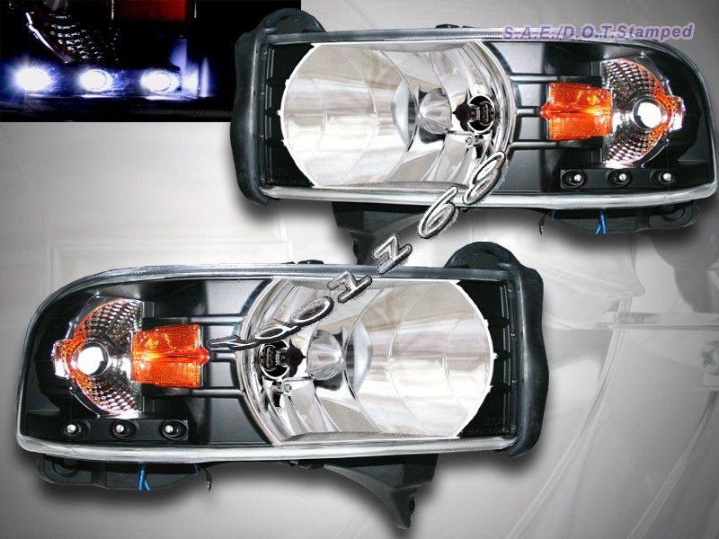 94-01 1500 / 94- 02 2500 3500 dodge ram pickup headlights black with led amber 
