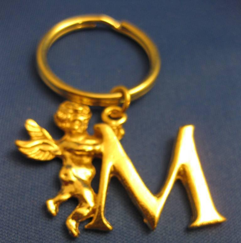 K56 guardian angel watching over  personalized letter " m "  key chain keychain