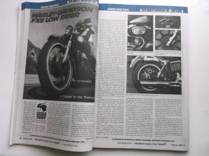 Harley davidson fxs low rider motorcycle magazine road test 1970 reprint