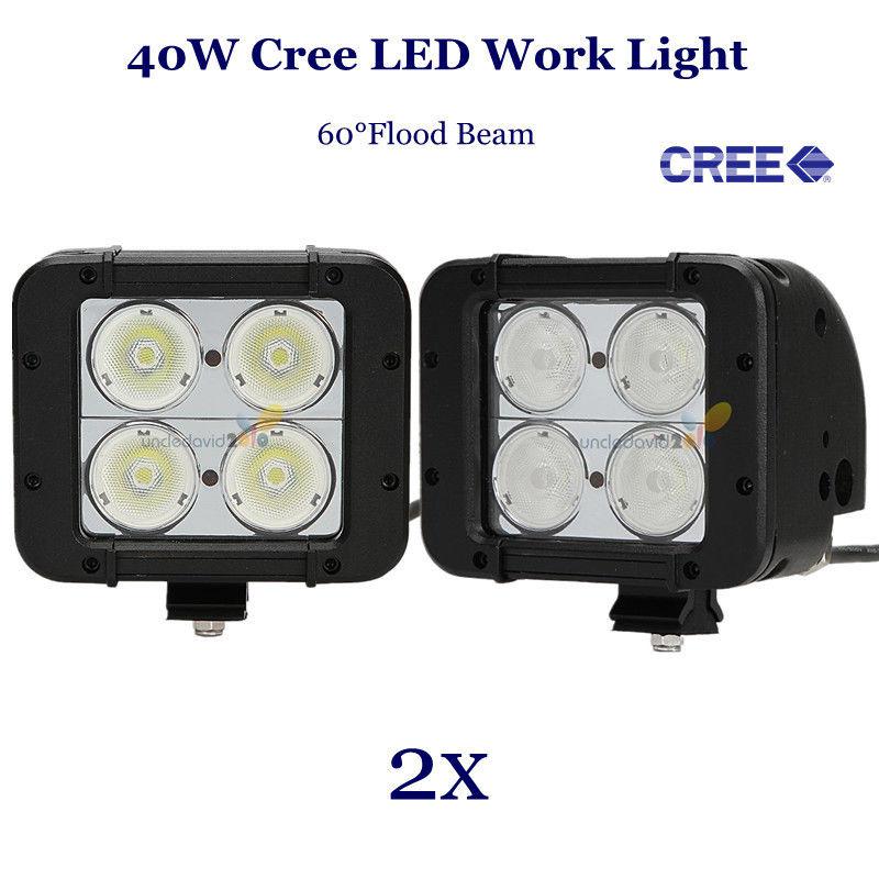 2x 40w flood beam cree led work light lamp offroad 4wd 4x4 atv suv jeep truck