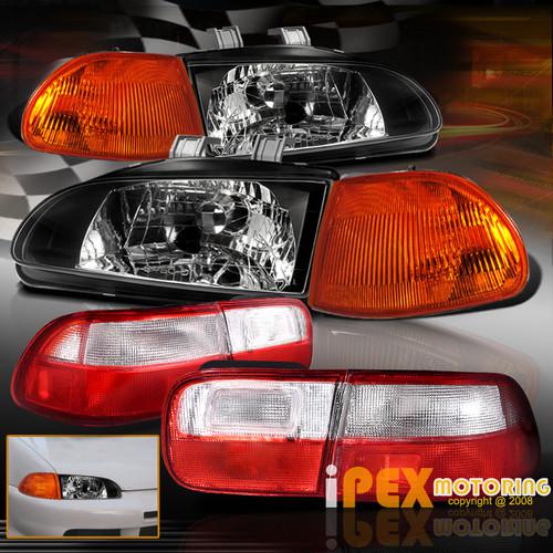 Combo: 92-95 honda civic 4dr sedan jdm black headlights+amber corner+tail light