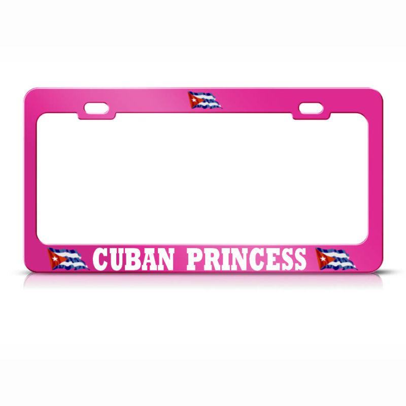 Hot pink cuba princess license plate frame cuban flag pride suv auto tag