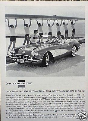 1959 59 chevy corvette vette original vintage ad sharp cmy store   5+= free ship