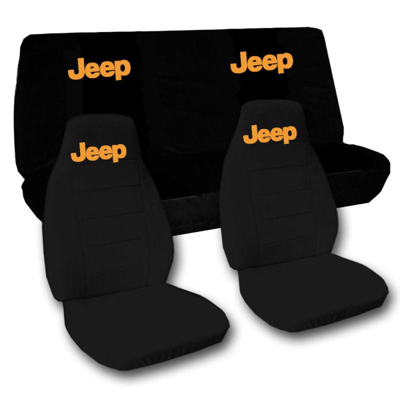 Jeep wrangler tj 97-02 . front and rear black car seat cover with jeep in orange