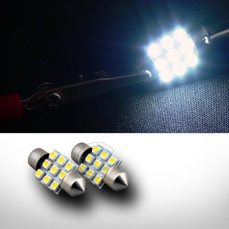 2pc white 31mm festoon 9x smd led light bulb glove box/dome/map lamp 6428 6430