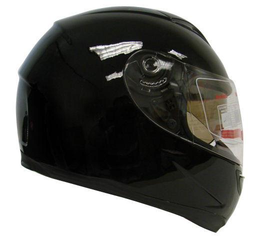 Glossy black dual shield full face motorcycle sportbike helmet smoke sun visor~m