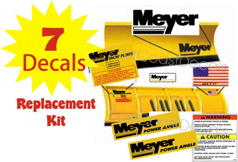 Meyer snow plow decal 7 pc. kit w angles warnings front blade flag set new (mk1)