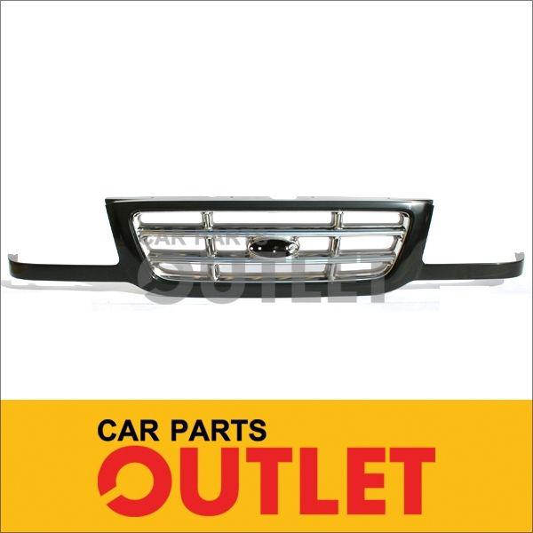 01-03 ford ranger front grille fo1200394 black frame new chrome center cross bar