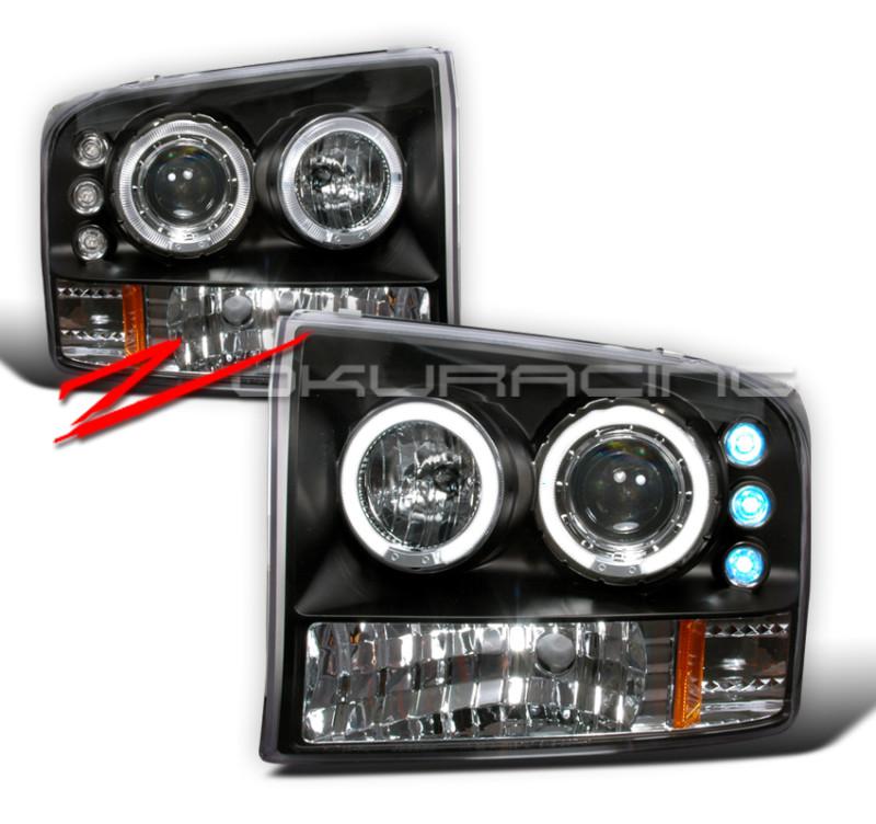 99-04 ford f250 f350 excursion projector headlights blk