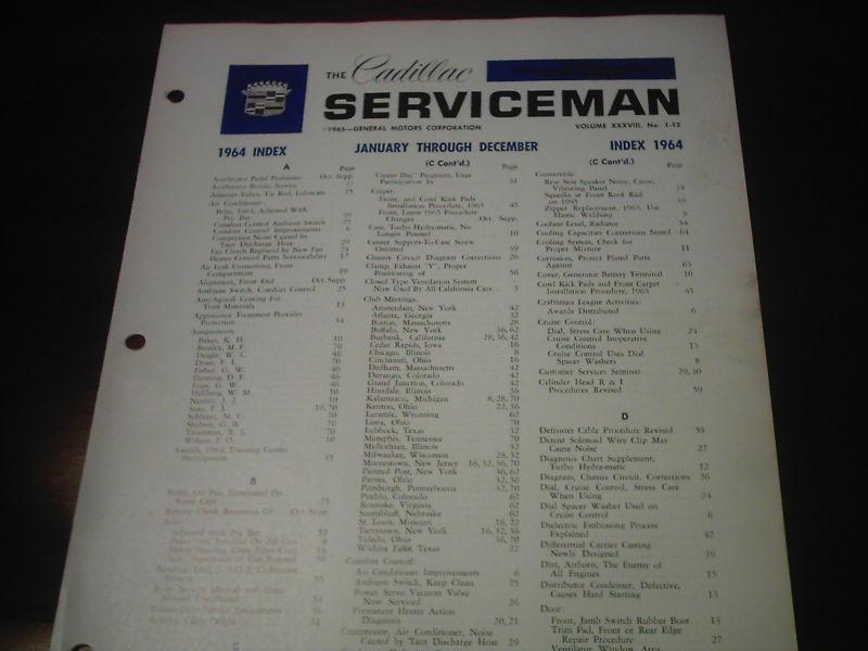 Complete 1964 cadillac serviceman monthly newsletters(12) with index