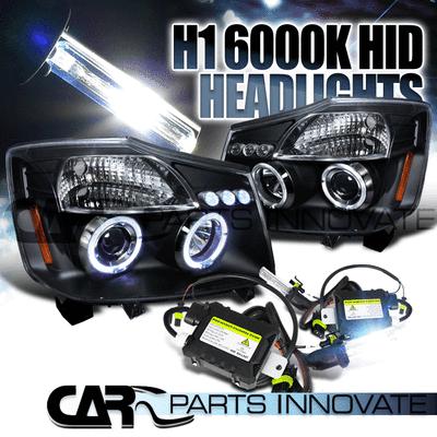 04-07 titan armada black halo led projector headlights+h1 6000k hid kit