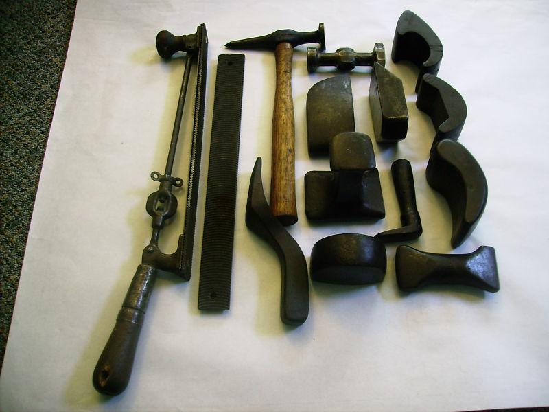 Vintage auto body dollies, hammers & files