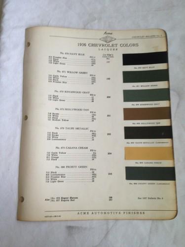 1936 chevrolet~paint chip~automotive~acme paints~general motors~color chart