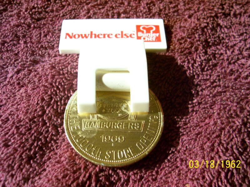 Rare vintage nos 60s 69 70s 80 burger chef drive in token & holder accessory