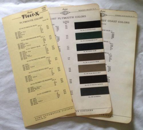 1936-37 plymouth~paint chip~automotive~acme paint~color chart~chrysler~original!