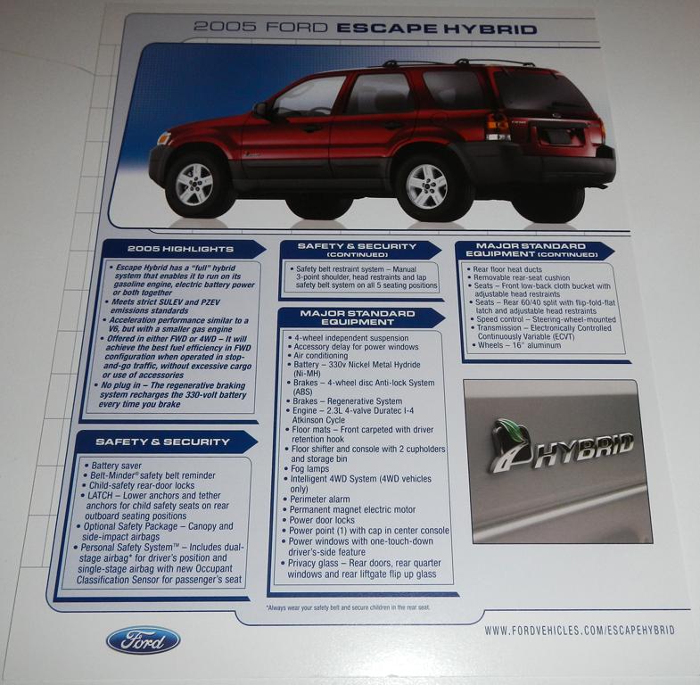 2005 ford escape hybrid brochure