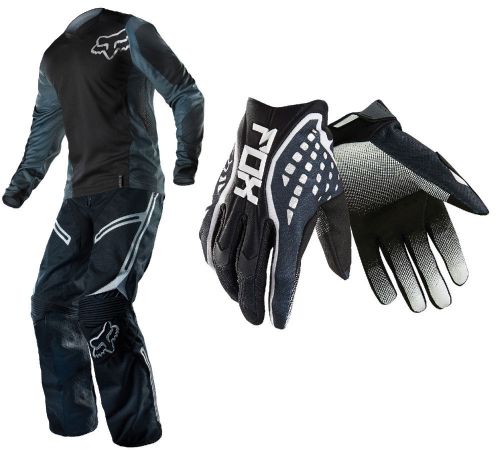 Fox black/grey mens legion offroad jersey &amp; pants with black flexair race gloves