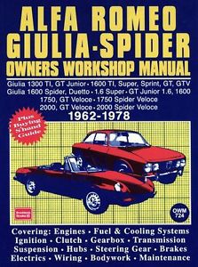 Alfa romeo giulia, spider repair &amp; service manual 1962-1978